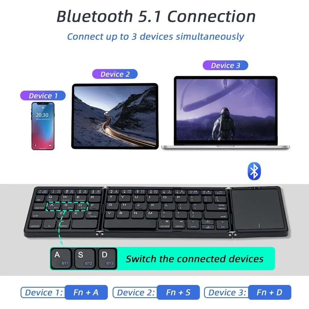 Foldable Bluetooth Keyboard with Touchpad