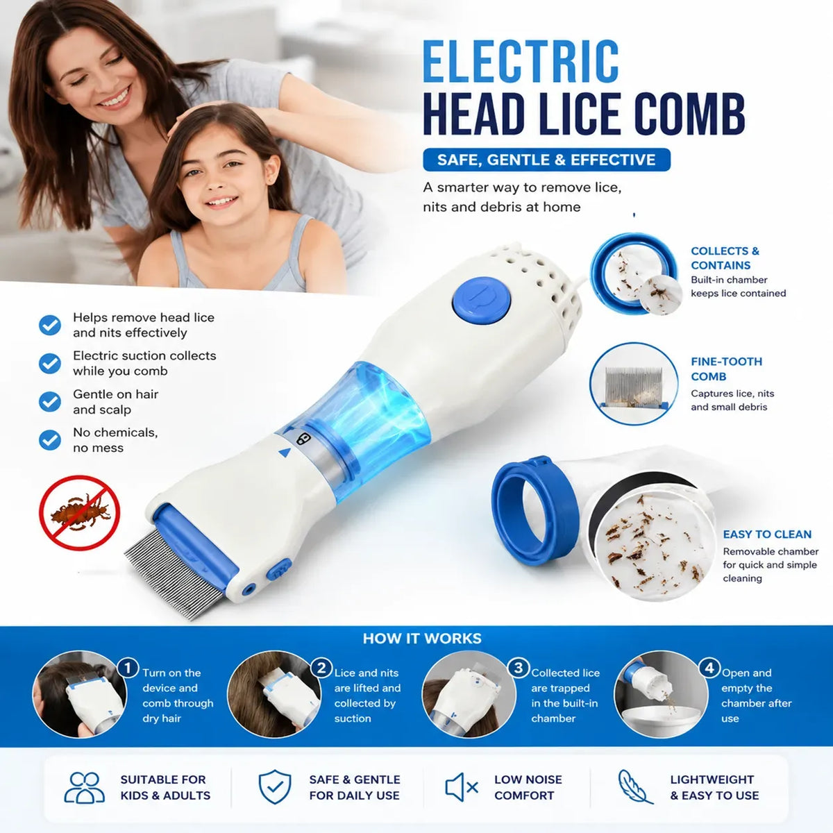 Natural Suction Lice Removal Comb Tool