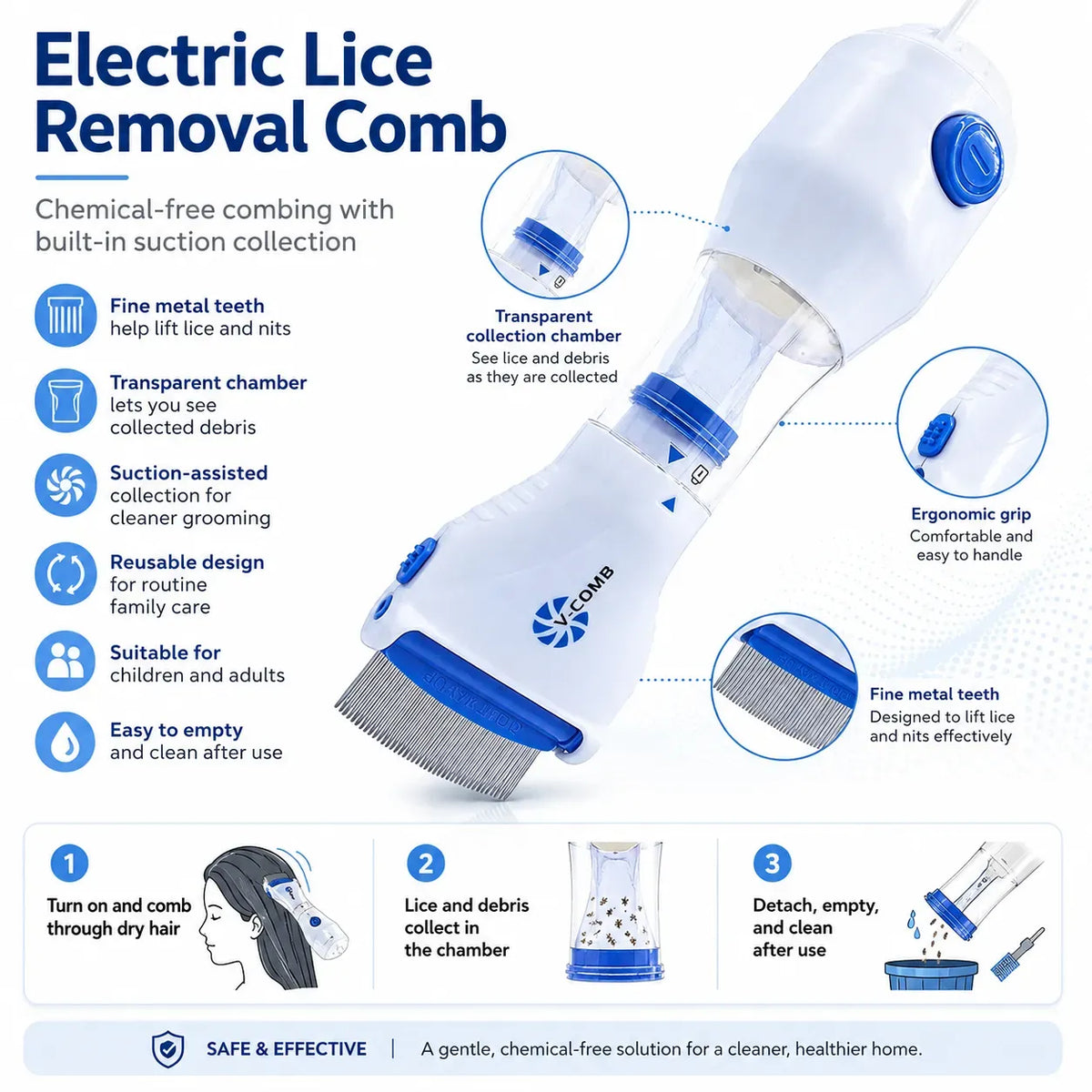 Natural Suction Lice Removal Comb Tool