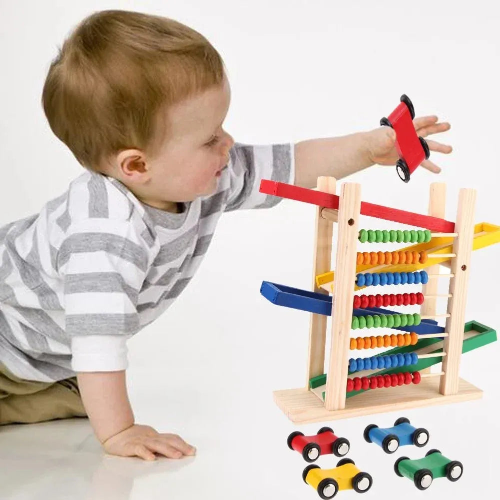 Wooden Abacus & Ramp Vehicle Learning Toy Set