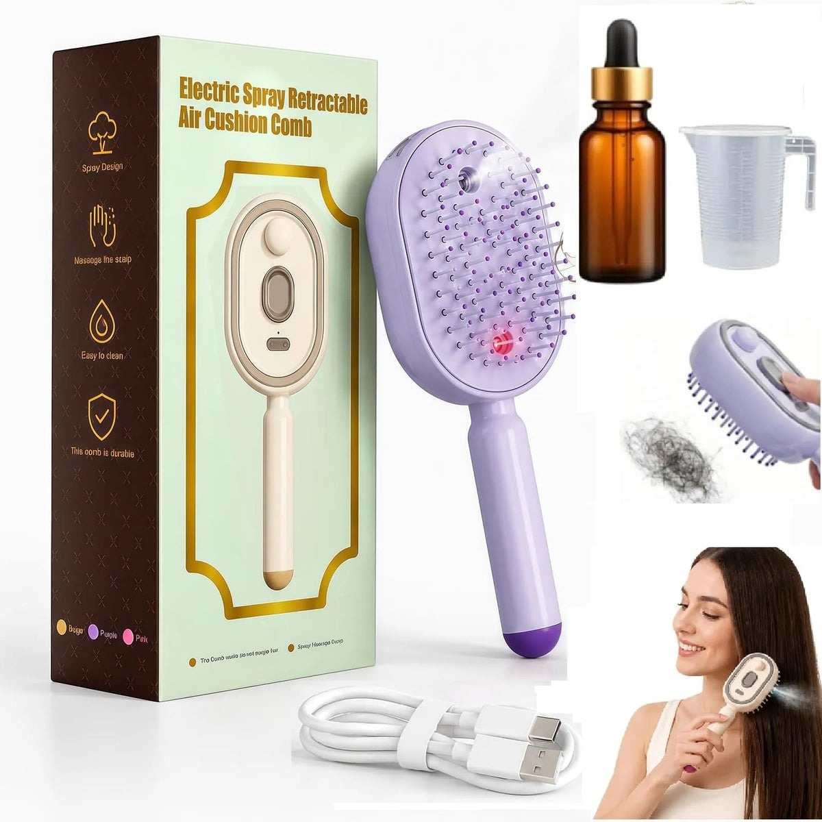 Electric Spray Retractable Air Cushion Comb
